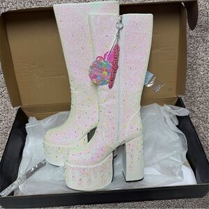 Dolls Kill x Candyland Iridescent Glitter Icing Birthday Cake Platform Boots